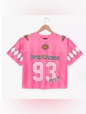 Power Ranger Pink Cropped Graphic Football Jersey - Size 2XL New
